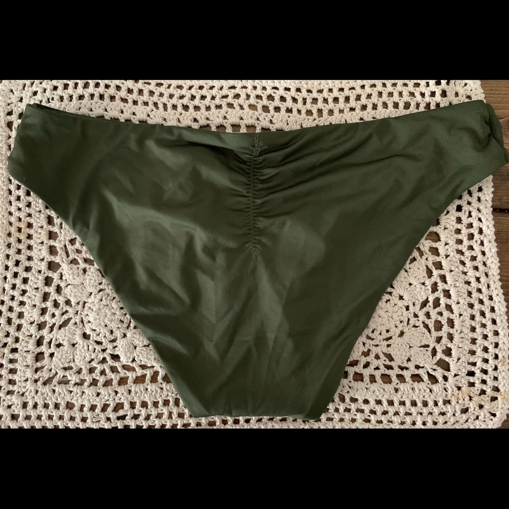 Becca ruched swimsuit bottom. Army green. NWT
